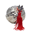 Silver Pomegranate Lucky Charm with Red Tassel