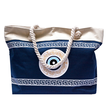 Blue Beach Bag with Evil Eye Design