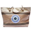 Beige Beach Bag with Evil Eye Design