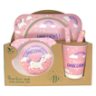 Kids Bamboo Dinner Set – 5 Pieces – Pink Unicorn Design “I Believe in Unicorns”