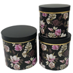 Packaging Box Set of 3 – Black Floral Design – 19.5x19cm / 16.7x18cm / 14x15cm