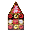 Set of 14 Christmas ornaments in house-shaped box – Red, gold & silver decorations
