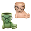Ceramic Human Figure Flower Pot with Glasses – Pink & Dark Green 19.5x14x21cm