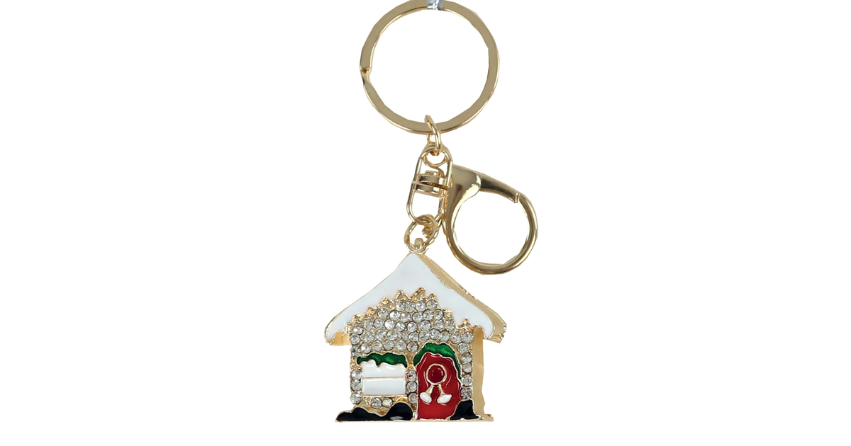 Christmas Metal Keychain – Snowy House with Rhinestones | Wholesale ...