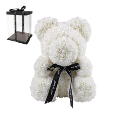 Rose Bear from White Roses with Ribbon – 25 / 40cm – Gift Box
