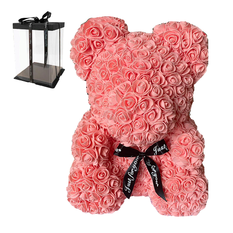 Rose Bear from Peach Roses with Ribbon – 25 / 40cm – Gift Box