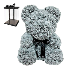 Rose Bear from Grey Roses with Ribbon – 40cm – Gift Box