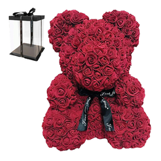 Rose Bear από Μπορντό Τριαντάφυλλα με Φιογκάκι – 25 / 40cm – Σε Συσκευασία Δώρου