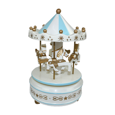 Wooden wind-up musical carousel 17cm – blue