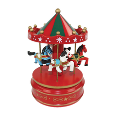 Wooden wind-up musical carousel 17cm – red