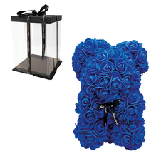 Rose Bear 25 / 40cm – Αρκουδάκι με Μπλε Τριαντάφυλλα σε Συσκευασία Δώρου