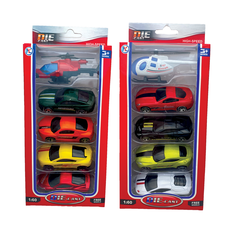 Die-Cast Cars with Helicopter – 5 Piece Set