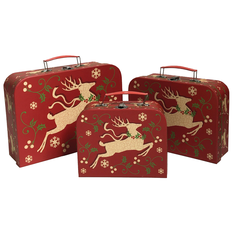Christmas Gift Suitcase Box with Reindeer – Set of 3