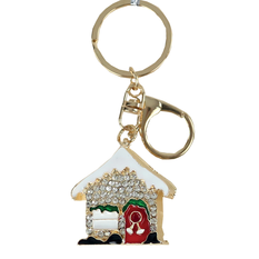 Christmas Metal Keychain – Snowy House with Rhinestones