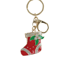 Christmas Metal Keychain – Stocking with Rhinestones