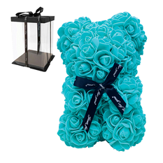 Rose Bear 25cm Mint Green with Bow – Foam Roses Teddy in Gift Box