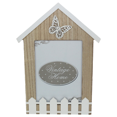 Wooden House-Shaped Photo Frame with Butterfly for 10x15cm / 13x18cm Photos