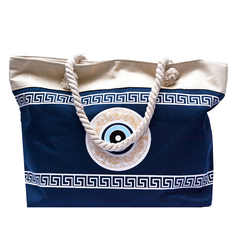 Blue Beach Bag with Evil Eye Design