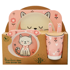 Bamboo Kids Dinner Set - Cat Design 