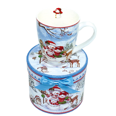 Gift Set: Christmas Snowman Mug in Round Decorative Box – 340ml