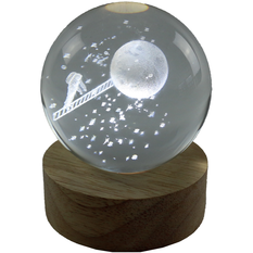 Crystal Glass Ball with Engraving and Light (Space) – 8cm
