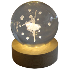 Glass Globe with Light and Engraving “Ballerina” – 8cm (Battery Operated)