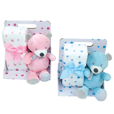 Gift Set Plush Teddy Bear & Blanket – 2 Colors (Pink & Blue) | Perfect for Newborns