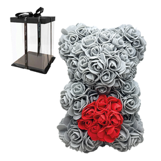 Rose Bear 25cm – Grey with Red Heart in Gift Box