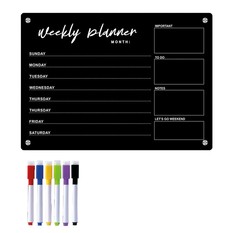 Magnetic Weekly Planner Board Black with 6 Markers – 30x21cm