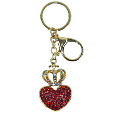 Heart Keychain with Red Crystals & Crown – Luxury Keychain