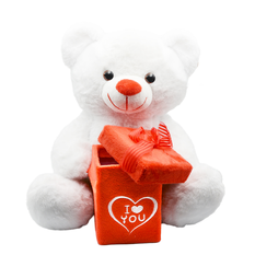 Λούτρινο Αρκουδάκι με Κουτάκι "I Love You" – 25 cm / 35 cm – Λευκό