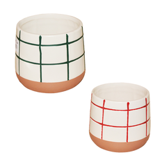 Ceramic Pot with Grid Design in 2 Colors – 11.3x11.3x10cm 