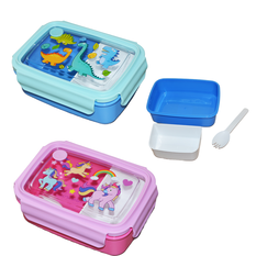 Kids’ Plastic Lunch Box Set in 2 Designs – 880ml with Fork, Spoon & Divider Tray 