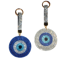 Evil Eye Keychain with Rhinestones & Fabric Back – 2 Colors