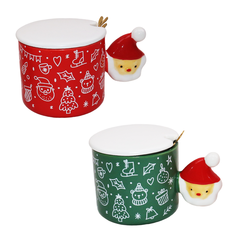 Mug with lid and spoon in 2 designs 380ml