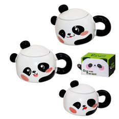 Panda mug with spoon and lid in gift box 3 designs 500ml