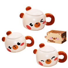 Bear mug with spoon and lid in gift box 3 designs 500ml