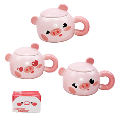 Pig mug with spoon and lid in gift box 3 designs 500ml