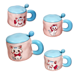 Cat mug with spoon and lid 4 designs 450ml
