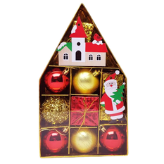 Set of 14 Christmas ornaments in house-shaped box – Red & gold decorations