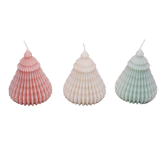 Striped Plant-Based Tree Candle 10cm – Pink, Ecru & Green