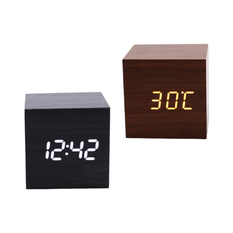 Digital Wooden Desk Clock with Alarm, Temperature & Date Display