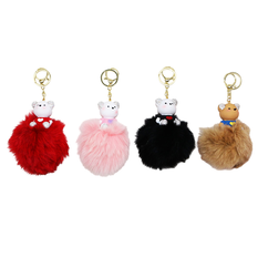 Bear Keychain with Fluffy Pom-Pom in 4 Colors – Pack of 4