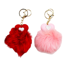 Heart Keychain with Fluffy Pom-Pom in 2 Colors – Pack of 4