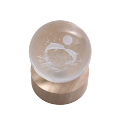 Engraved Globe with Light – Dolphins, 8cm Diameter