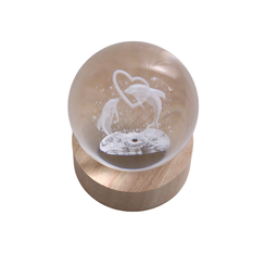 Engraved Globe with Light – Dolphins, 8cm Diameter