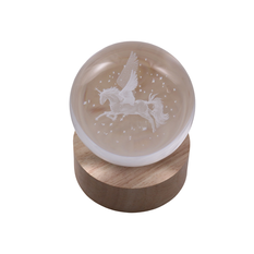 Engraved Globe with Light – Unicorn, 8cm Diameter