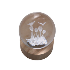 Engraved Globe with Light – Flowers, 8cm Diameter