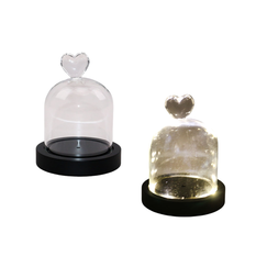 Glass Dome with Wooden Base, LED Light and 0.5cm Central Hole – 12.5x10cm
