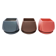 Ceramic Planter in 3 Colors (Grey, Brown, Coral) 20x20x15.5cm – Pack of 2
